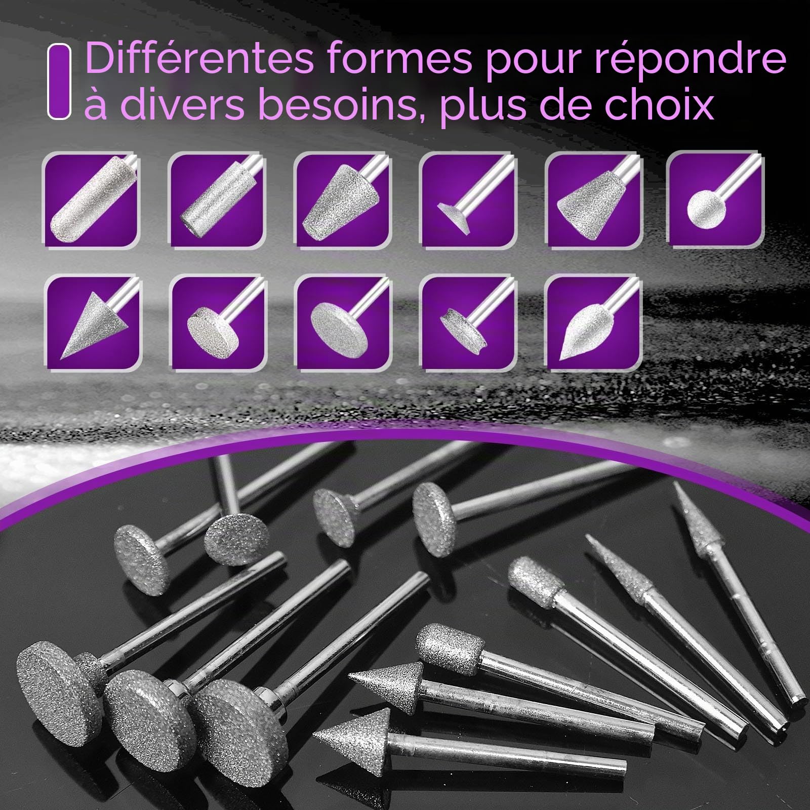 Lot de 52 forets de meulage diamant multifonctionnels compatibles avec Dremel, forets diamantés rotatifs, tige de 3 mm pour pierre, verre, céramique, sculpture, polissage, meulage