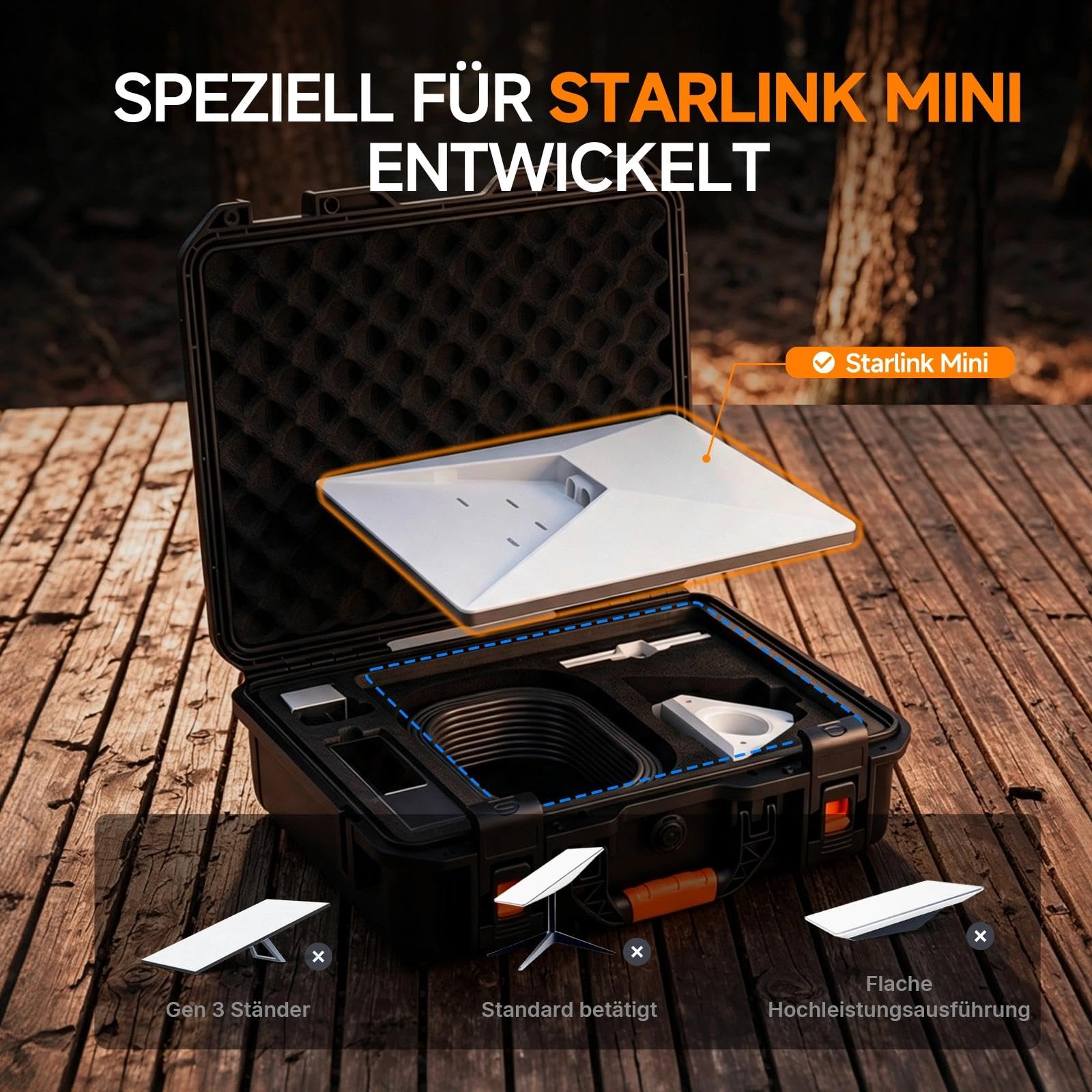 Starlink Mini borsa con vano batteria integrato, impermeabile IP67, custodia rigida con schiuma su misura per Starlink Mini, supporto, adattatore tubo, alimentatore di rete e cavo, ideale per esterni