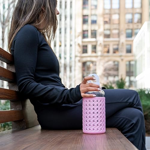 Miniatura 5 de Apana Botellas de agua de vidrio para yoga, sin BPA, funda antideslizante, tapa a prueba de fugas, reutilizable, 19 onzas y 32 onzas, botella de