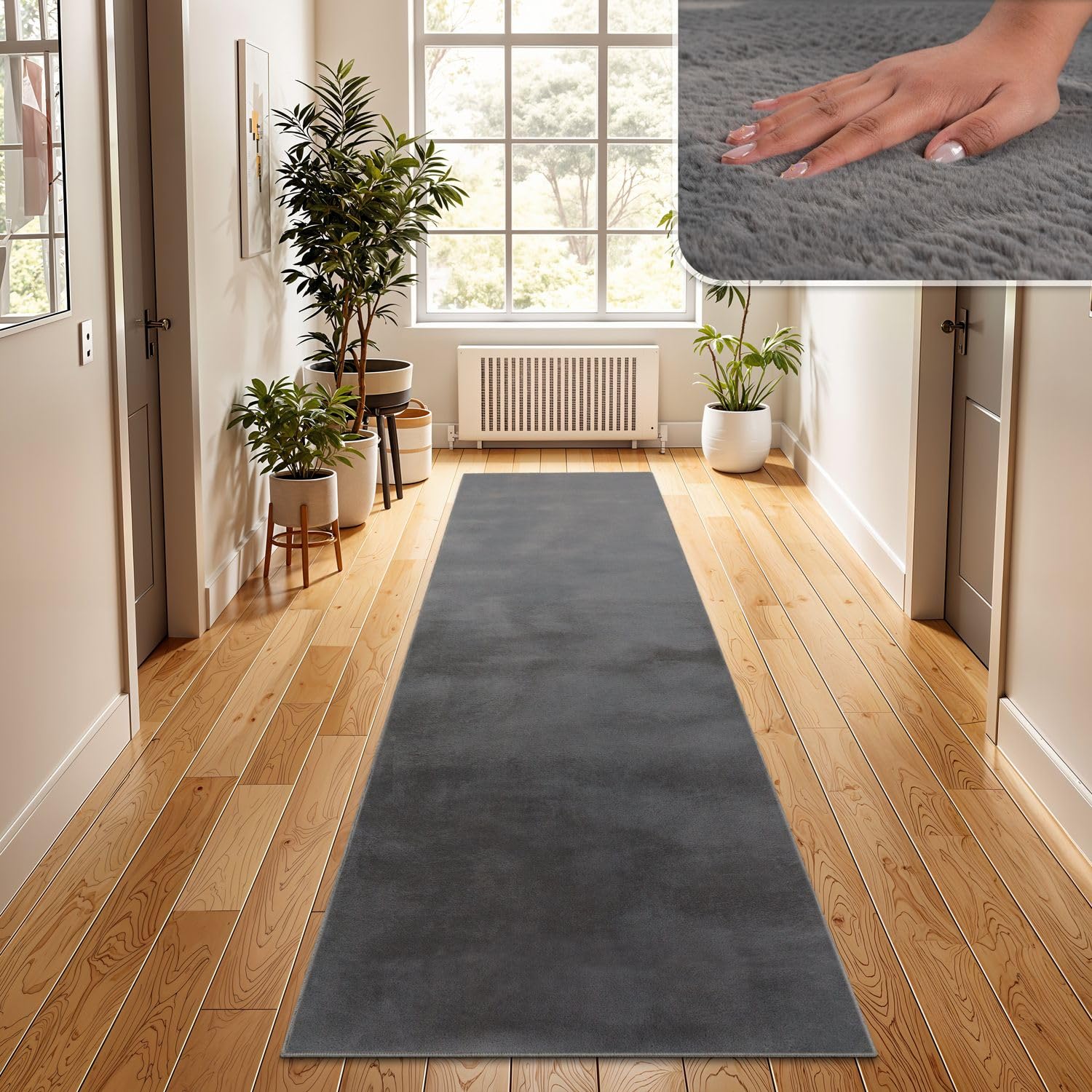 TT Home Wohnzimmer Teppich Hochflor Langflor Kunstfell Weich Modern Unifarben Flauschig, Farbe: Anthrazit, Größe:60x90 cm
