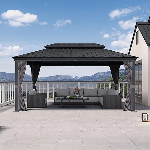 Miniatura 42 de PURPLE LEAF Gazebo grande para exteriores de 12 x 24 pies con acero galvanizado y luz para césped y jardín, glorieta permanente de techo duro, color