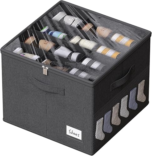 Organizador de zapatos para armario, se adapta a 16 pares, contenedores de almacenamiento de zapatos de tela de cuero con cubierta transparente,
