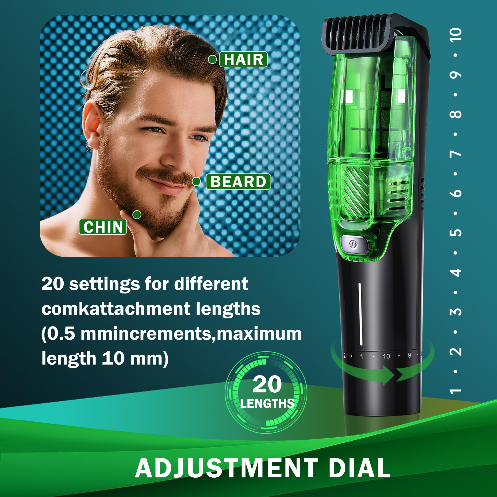 NONK Rasoio per barba e tagliacapelli da uomo, kit di aspirazione a 2 velocità, rasoio elettrico senza fili impermeabile IPX6, cestino magnetico facile da pulire, blocco da viaggio, ricaricabile USB