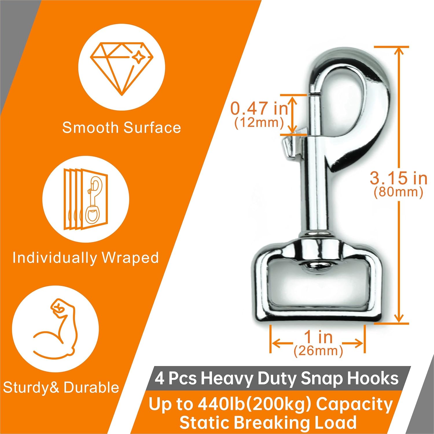 Garwor 1 Inch Heavy Duty Chrome Swivel Snap Hooks Trigger Snaps Dog Leash Hook Key Chain for Linking Pet Leash & Collar, Pet Harness, Purse Straps-4 Pcs - Image 2