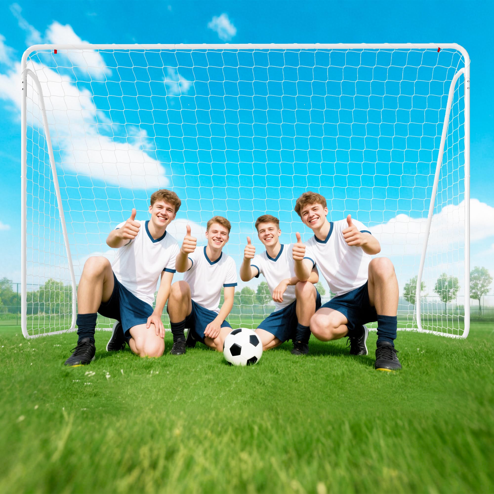 HOMCOM Porta da Calcio per Giardino e Parco Adulti 301x120x200 cm Bianco | 6 Picchetti a U, Rete da Calcio in PE e Metallo