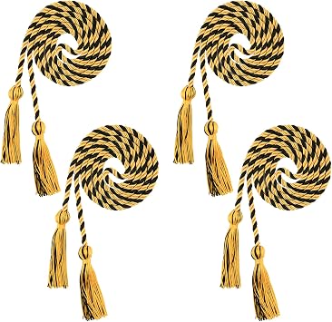 Beautyflier Pack of 4 Graduation Honor Braided Cords with Sewing Tassels Polyester Yarn Honor Cord for Bachelor Gown for Graduation Students Black&Gold 4pcs