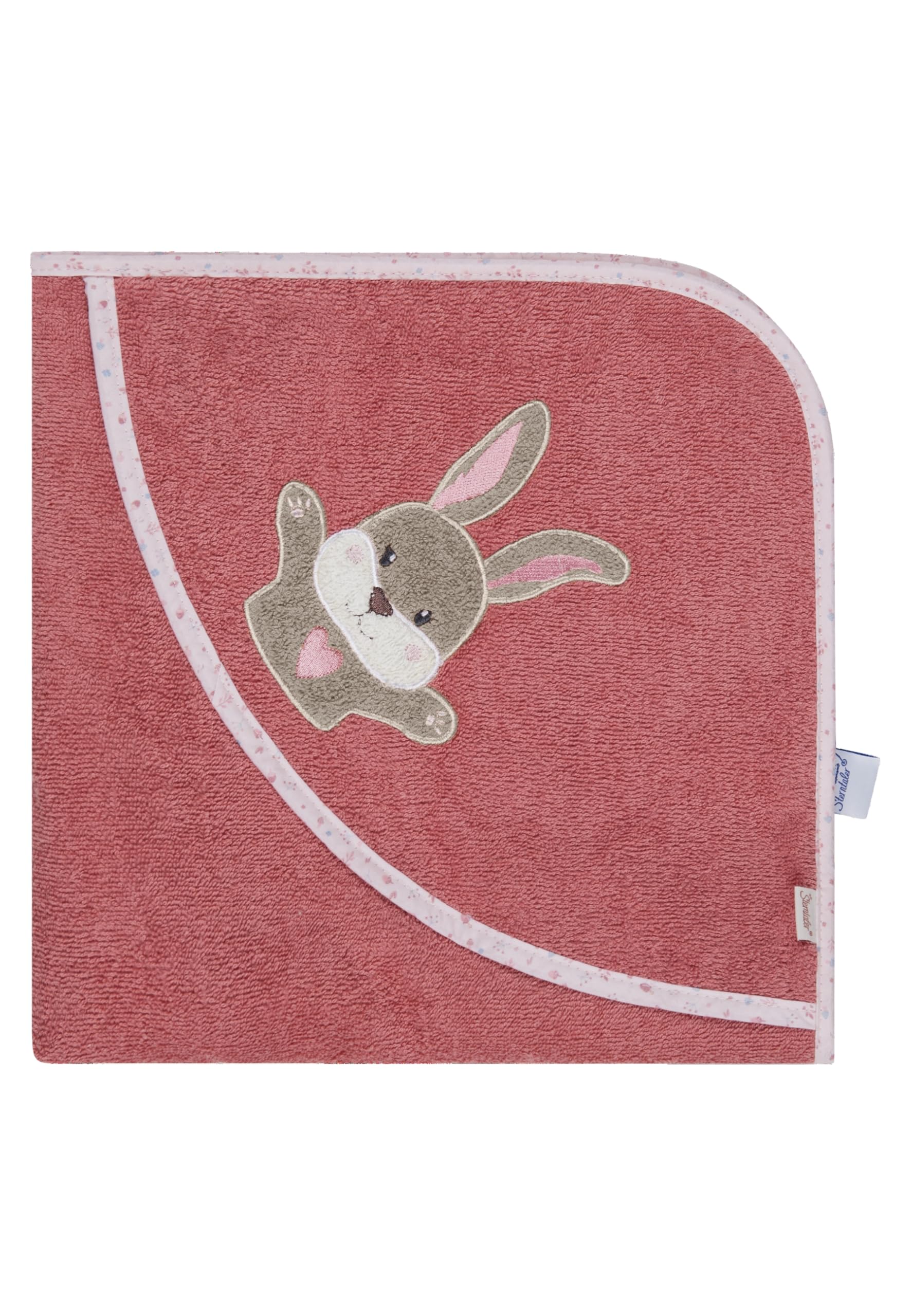 Sterntaler Hanni Hooded Bath Towel Rabbit 80 x 80 cm - Baby Towel with Hood Made of 100% Cotton, Absorbent & Soft - Girls Bath Towel with Cute Applique - Pearl Pink