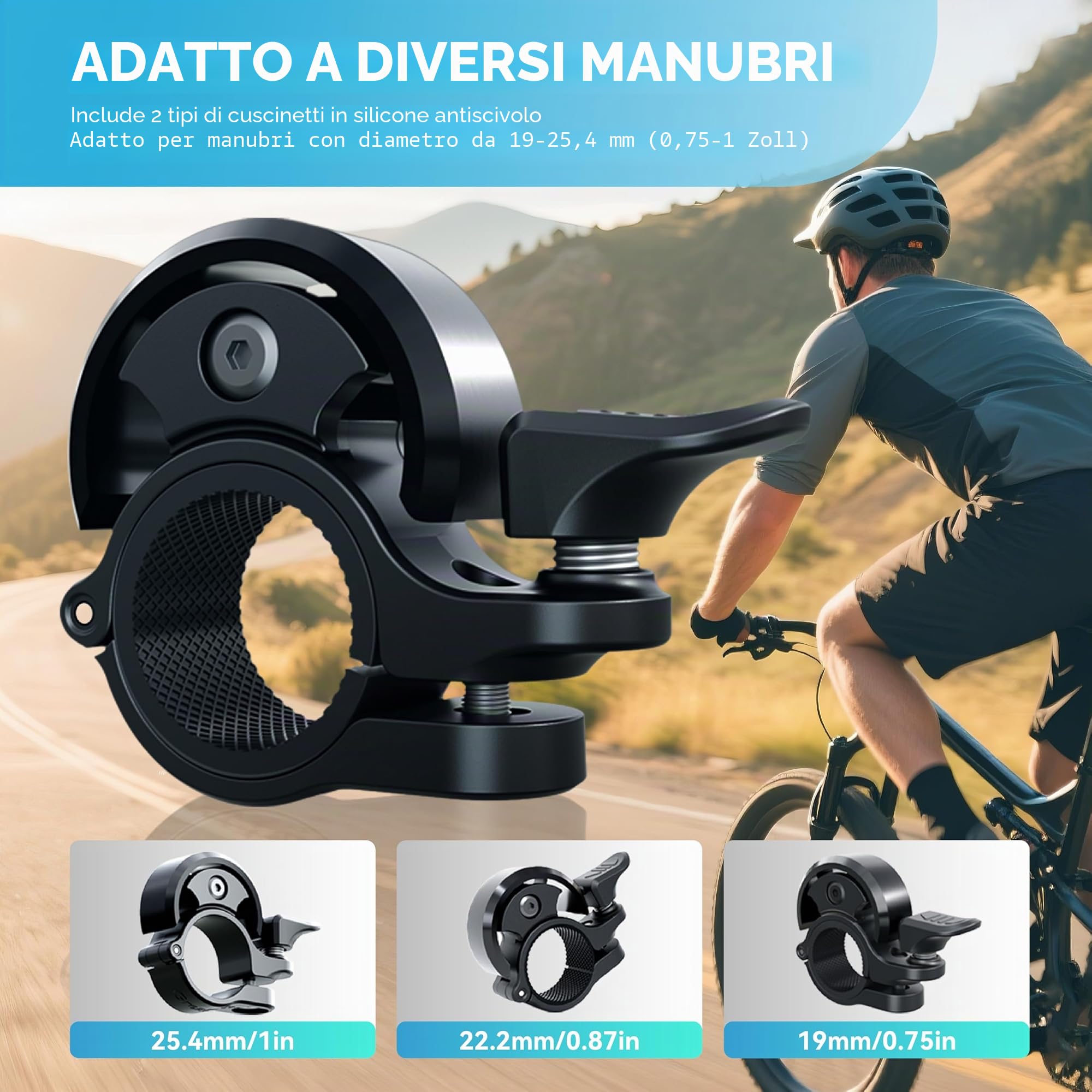 Greallthy Campanella per Bicicletta, Mini Campanello in Lega di Alluminio Super Loud, Nuovo Aggiornamento 2025 per MTB Bici da Corsa Ebike Mountainbike, Manubrio 19-25.4 mm.