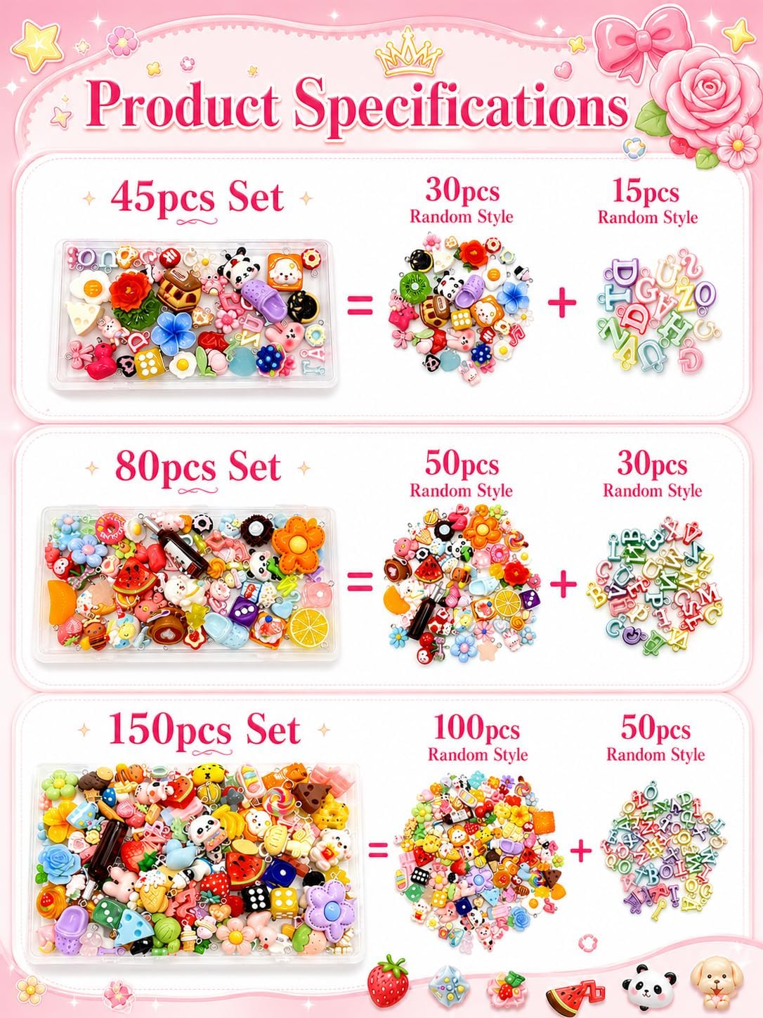 RQAYE DIY Cute charms for bracelets Resin Charms for DIY Keychain & Jewelry Making – Mini Fruit,Candy,& Animal Style Charm for Crafts