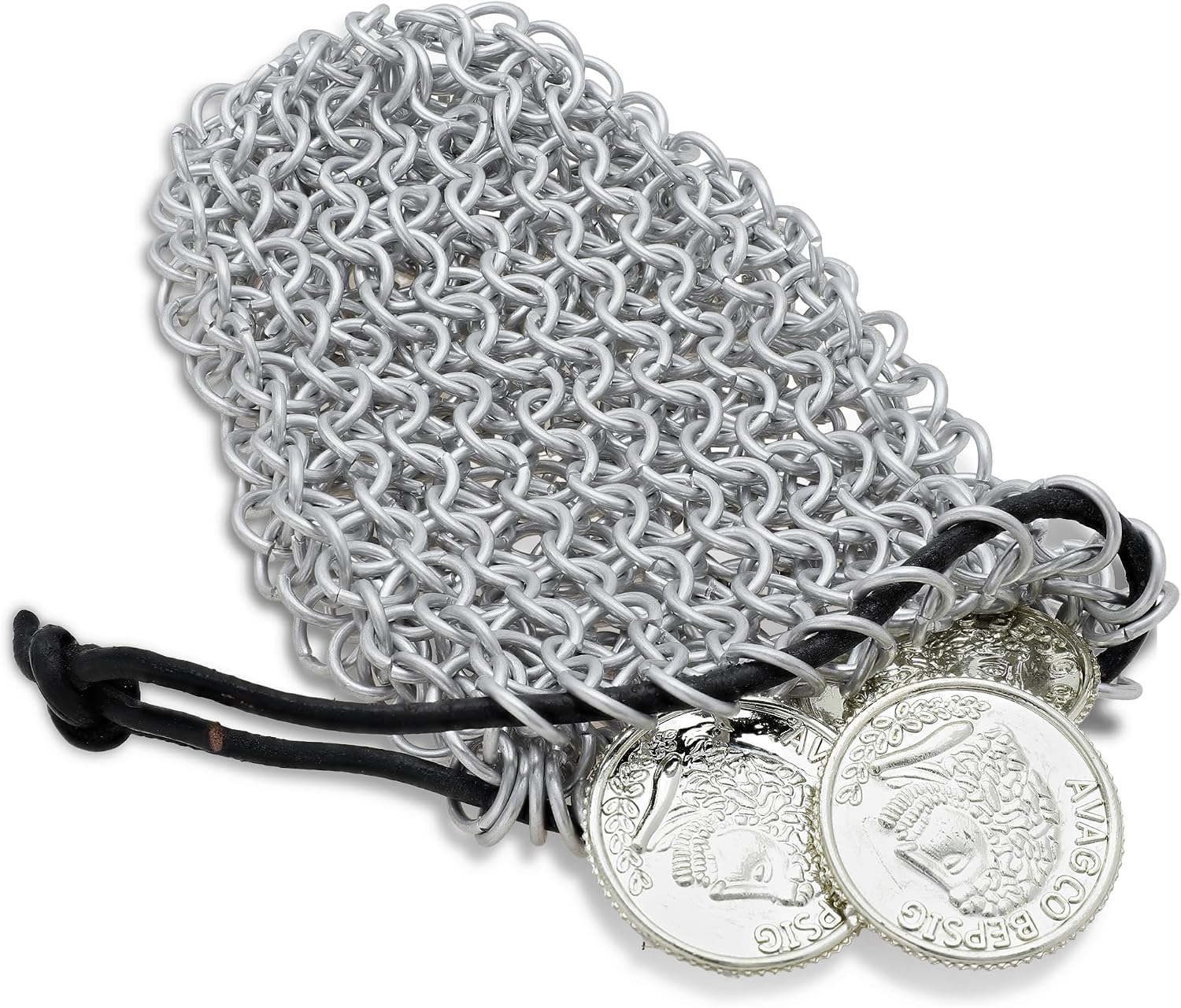 Armory Replicas™ Medieval Silver Chainmail Dice Bag - Mild Steel 95% Iron, Leather Cord, 9/18 Double Ring, 800g – RPG, LARP, Renaissance