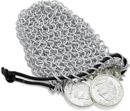 Armory ReplicasTM Medieval Silver Chainmail Dice Bag - Mild Steel 95% Iron, Leather Cord, 9/18 Double Ring, 800g RPG, LARP, Renaissance