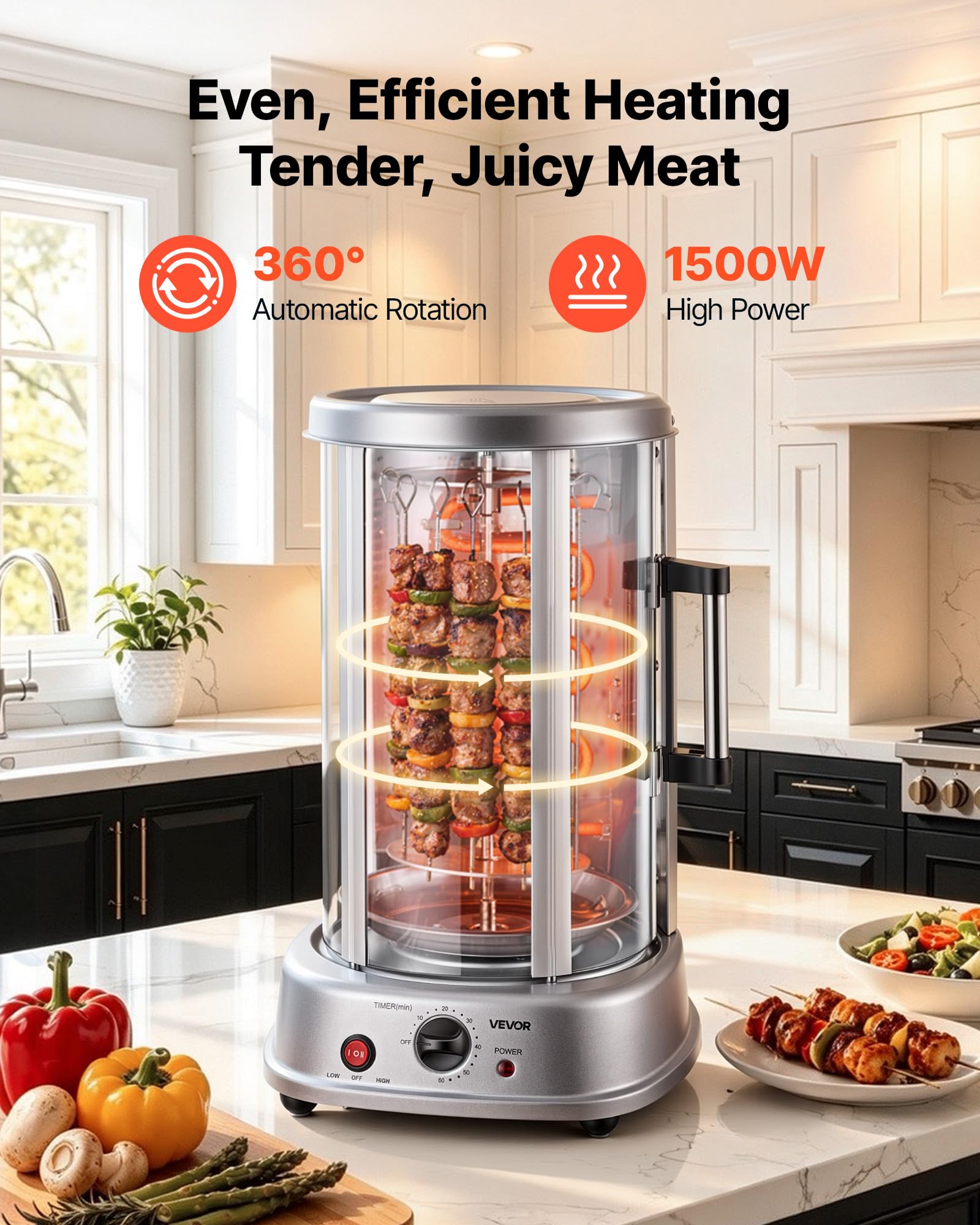 VEVOR Máquina para Asar Shawarma 11,5 L, Asador Vertical Giratorio 1500 W