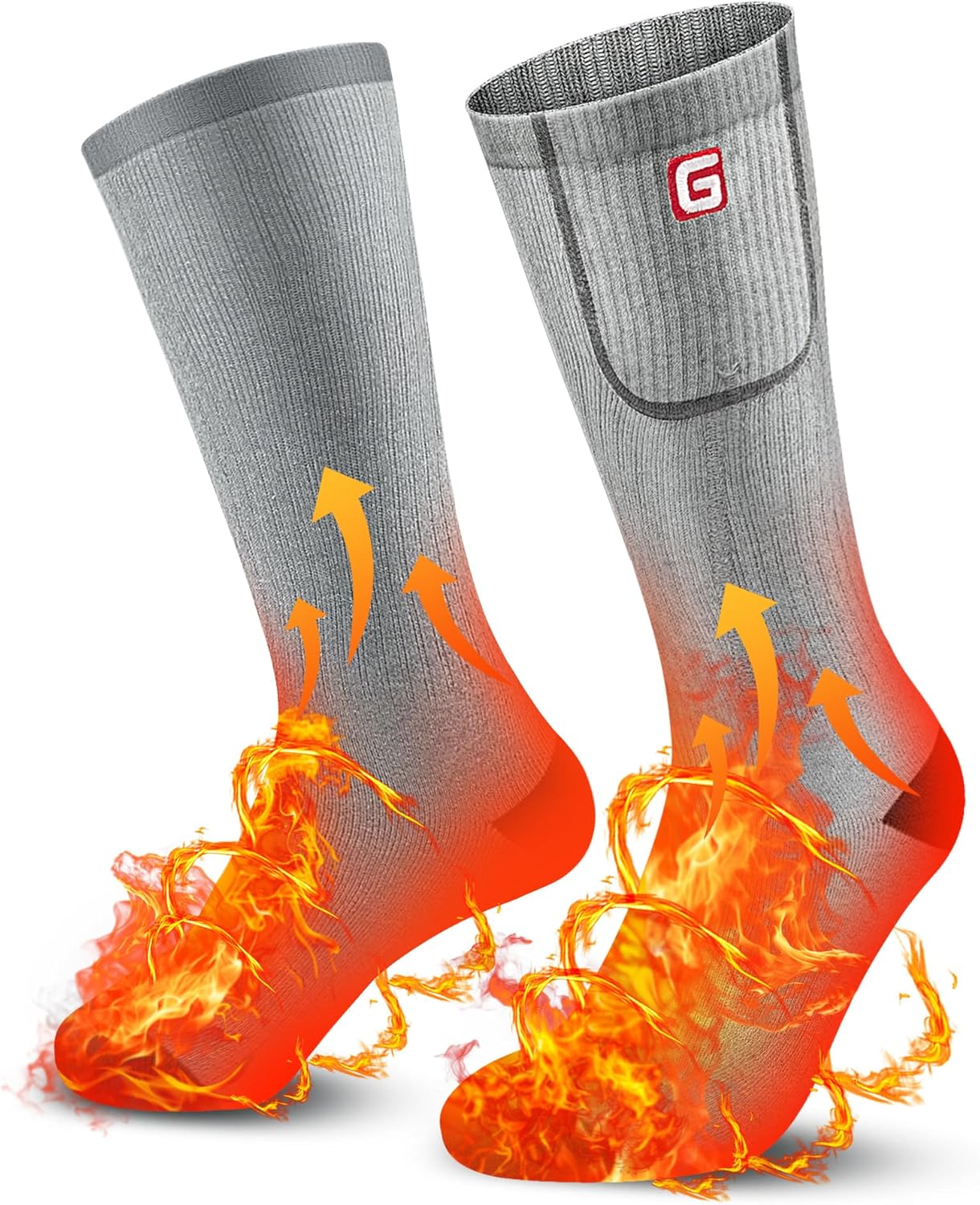 Heated Socks 3.7V 4000mAh Winter Grey Socks Cold Foot Warmers for Camping Cycling Sking Fishing Hiking Hunting
