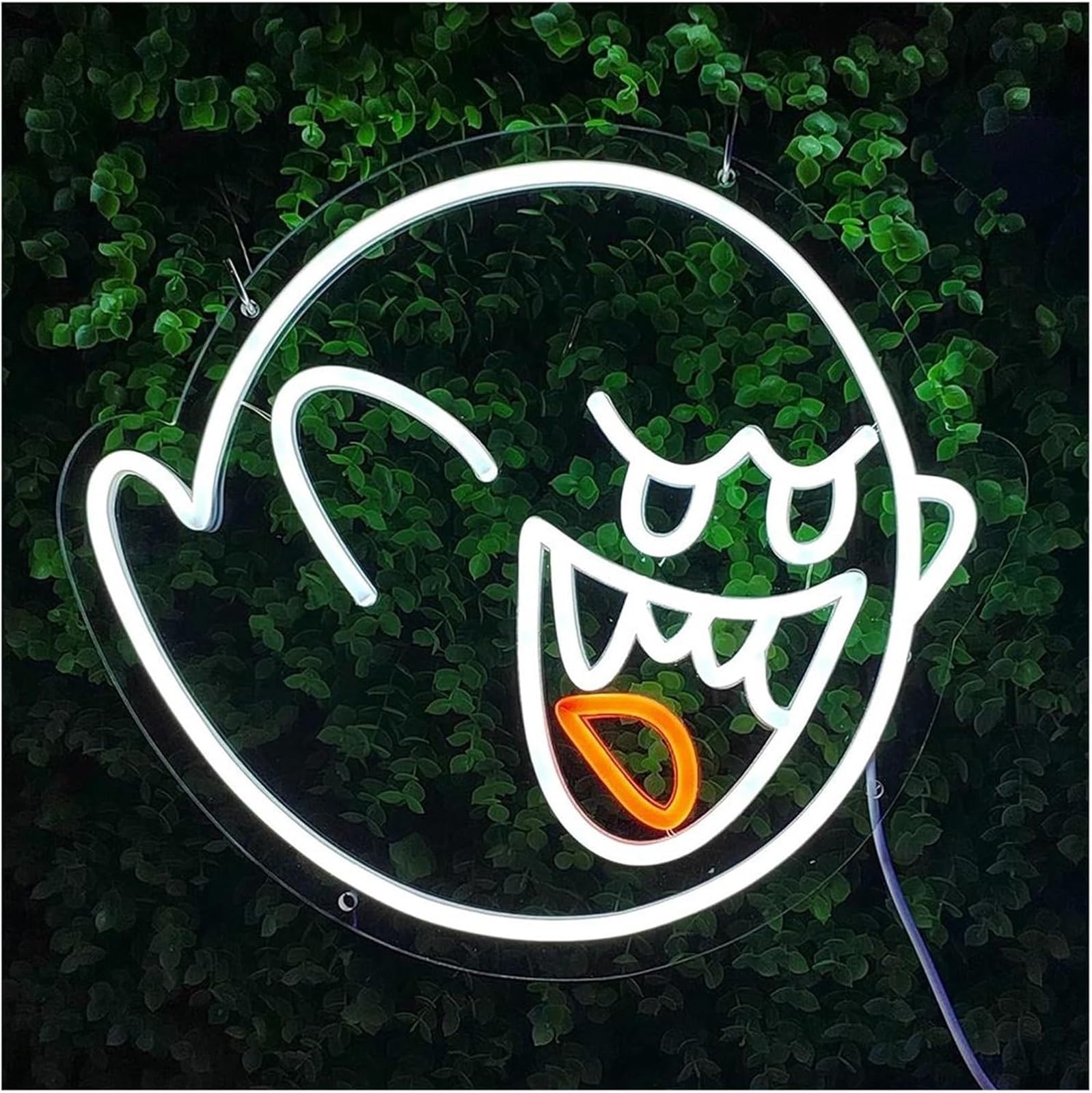 Generico Insegna al neon con faccia di fantasma per la decorazione della sala giochi, lampada per bambini 35x31 cm