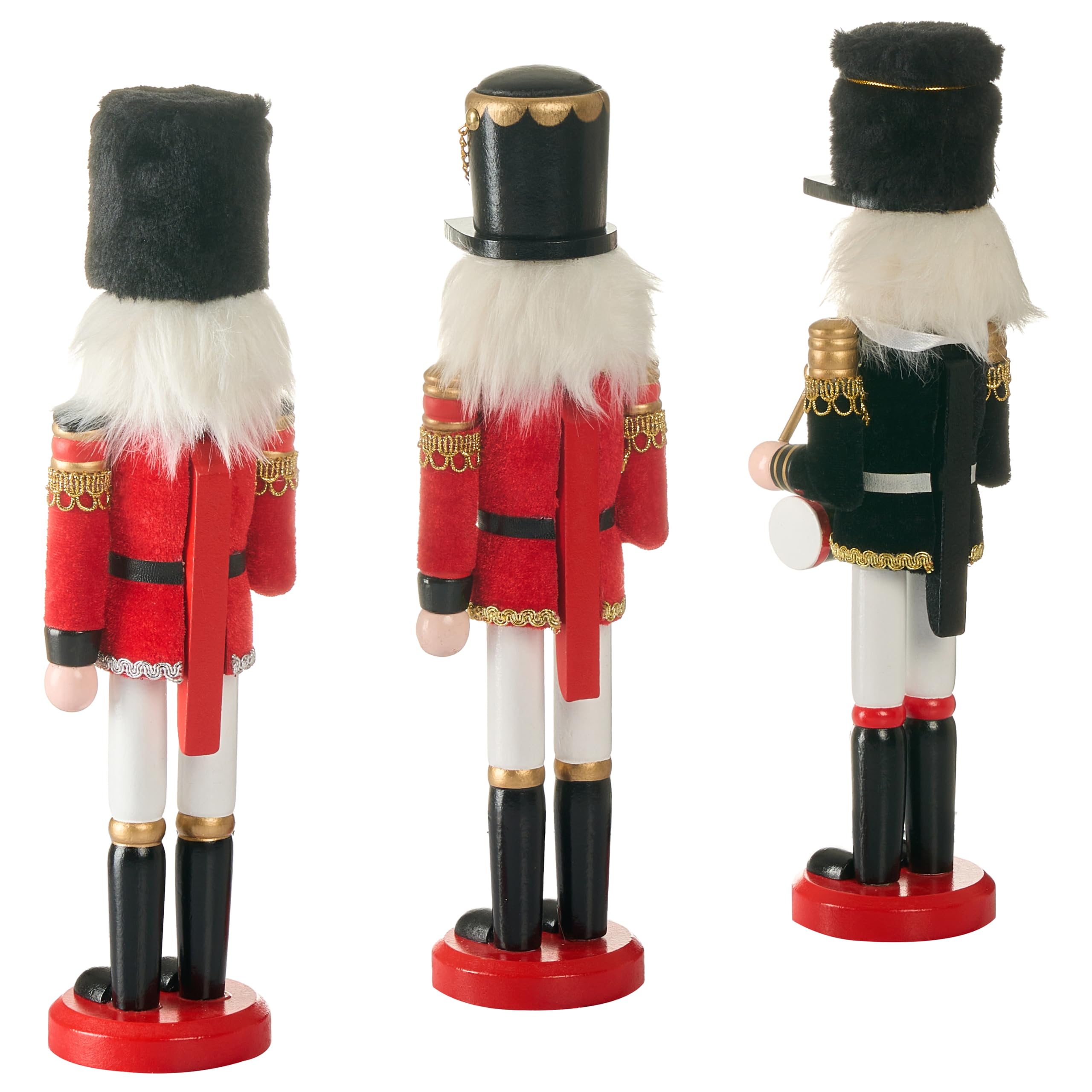 Beliani Lot de 3 Figurines en Forme de Casse-Noisette en Bois de Pin Accessoire Décoration de Noël Fait Main Rouge Lagan