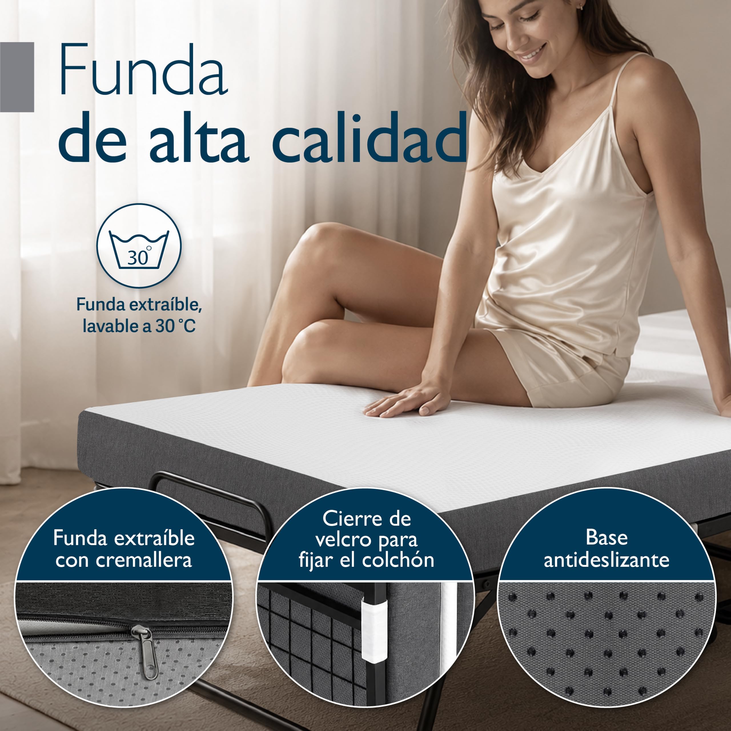Beautissu Cama Plegable Auxiliar con colchón Espuma viscoelástica Adultos | 90x200cm de 13cm para hasta 250 kg freno funda ahorro espacio Ruedas invitados supletoria invitados Traumkraft L