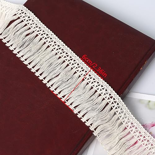 Miniatura 2 de Borla de algodón de 10 yardas x 2.4 in de ancho, ribete de flecos de fibra de encaje, para accesorios de ropa, lámpara de costura para manualidades,