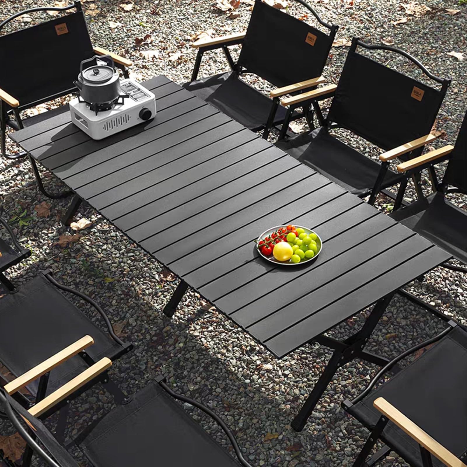 Mesa de Camping Marco de Acero Plegable con Bolsa de Transporte Superior Enrollable Mesas Impermeables de Acero al Carbono ultraligeras Pequeña Mesa utilitaria(Negro,60cm)