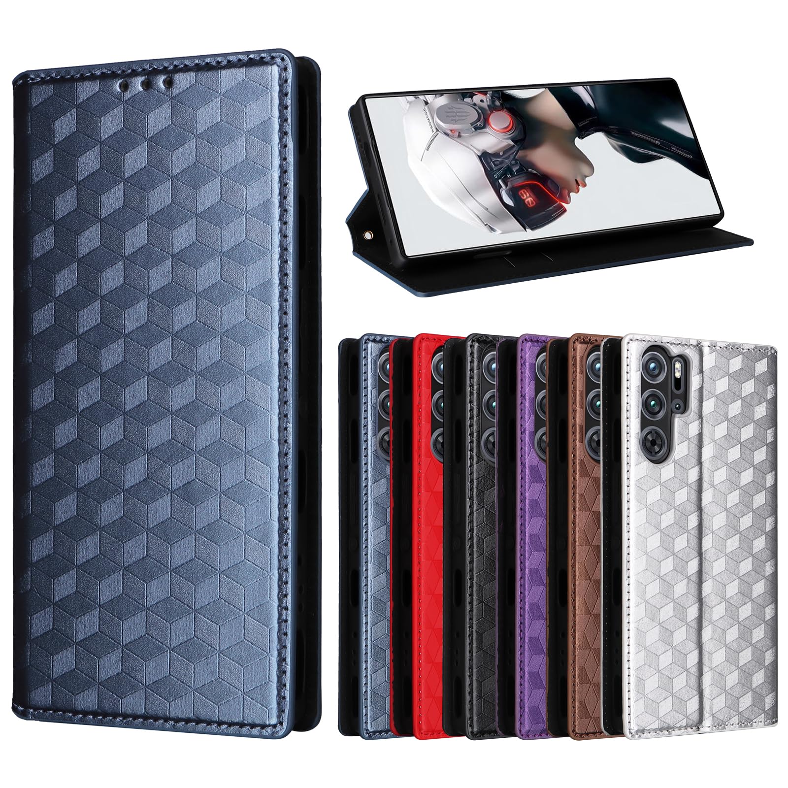 HualuBro Cover Portafoglio Per ZTE Nubia Red Magic 5G - Pelle PU Retro, Antiurto, Con Slot Carte E Funzione Stand (Nero) - 2