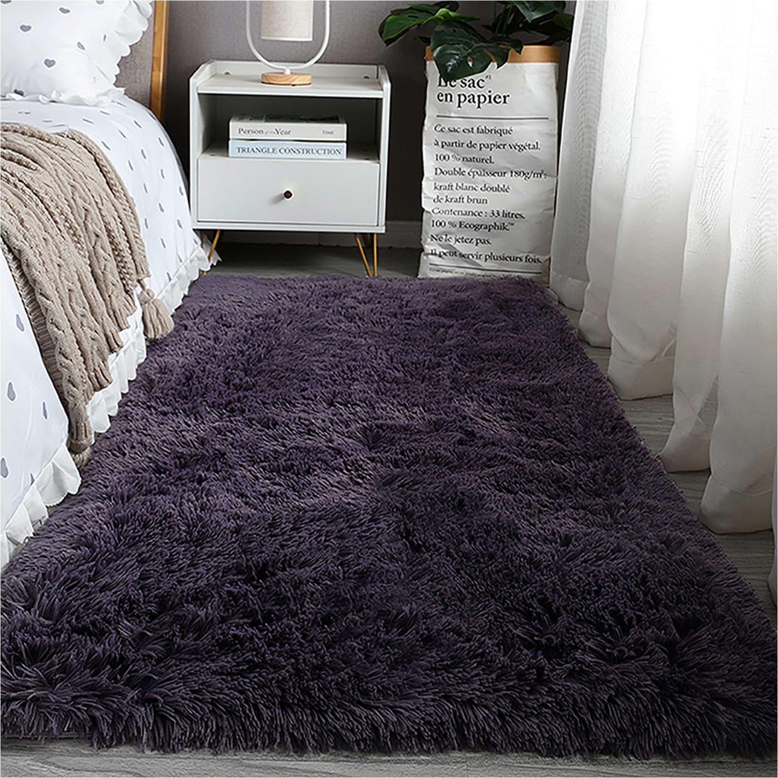YUANWAN Modern Rugs Living Room 60 x 90 cm(24 x 35inch) Easy to Clean Non-Slip Underside Non-Slip Soft Short Pile Bedroom Rugs Bedroom Rug for The Bedrooms and Kitchen, Purple Grey