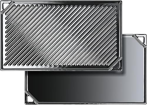 Hisencn Plancha de hierro fundido esmaltado en porcelana, Sartén para estufa, Plancha antiadherente reversible plana superior, Plancha de doble