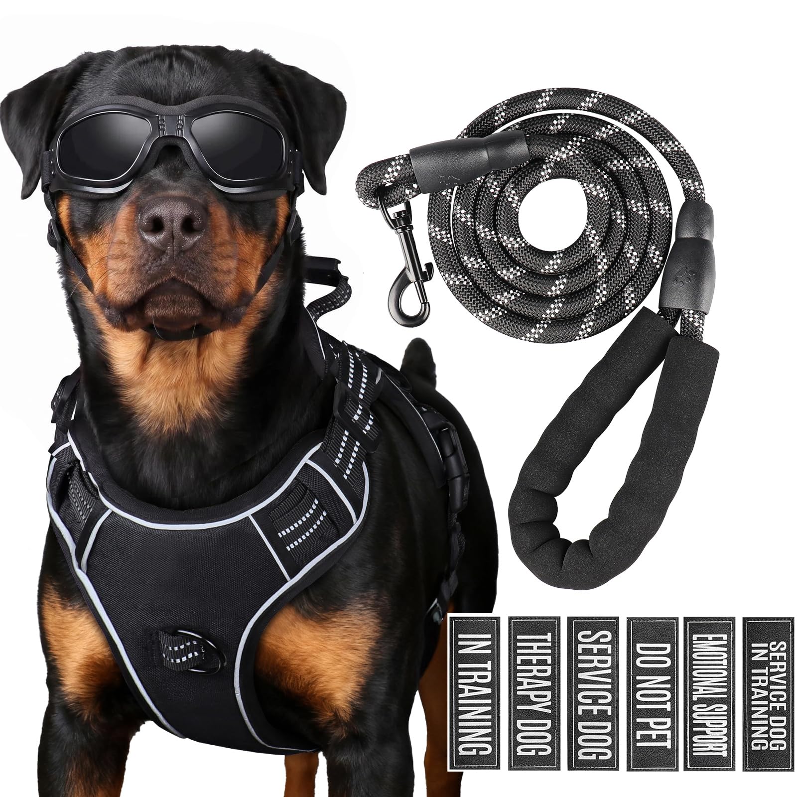 Service Dog - Juego de arnés táctico y correa para perros de gran tamaño, soporte emocional para perros, arnés táctico de entrenamiento con nombre (negro, S)