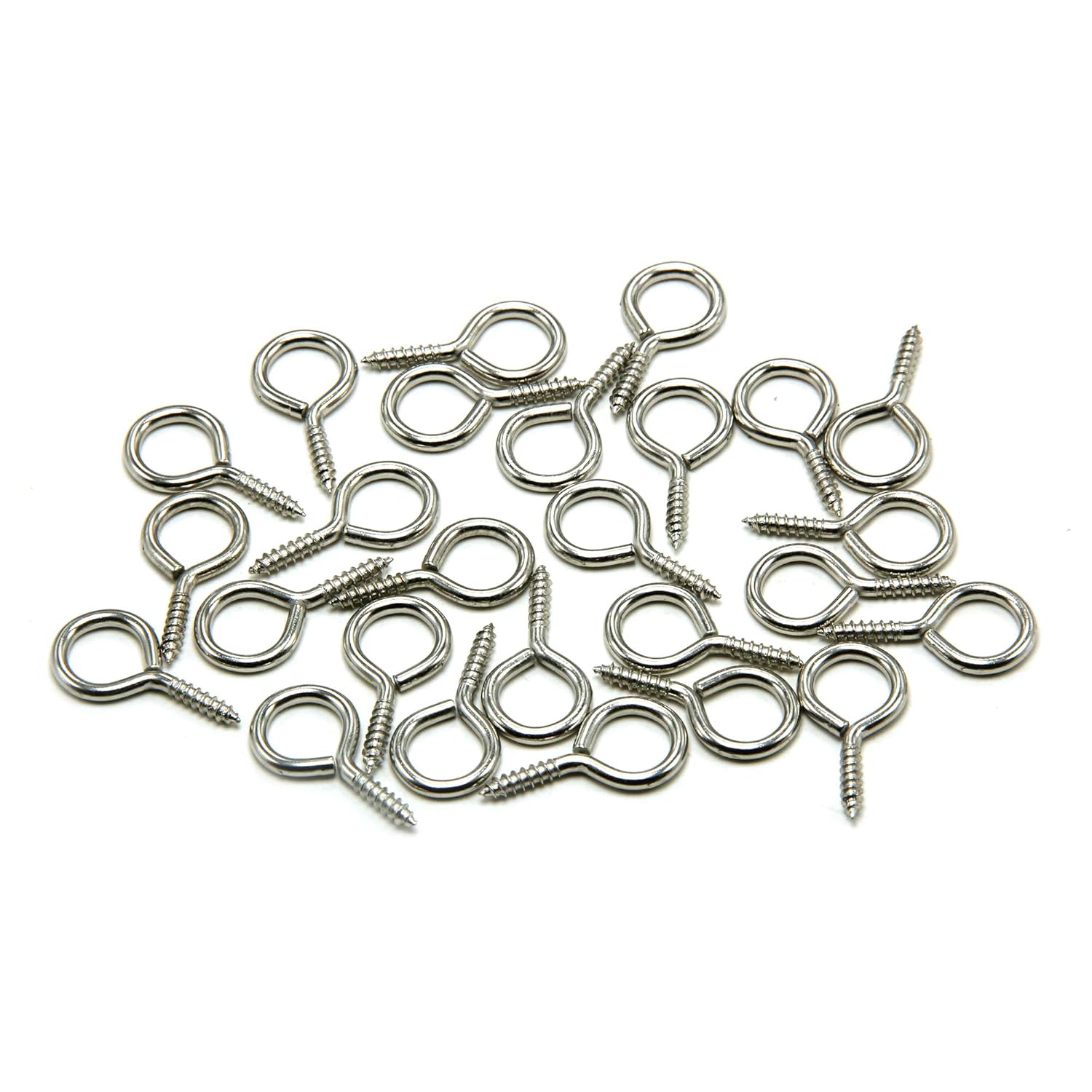 Small Metal Eye Hooks - 400 Pieces, Nickel Plated, Self Tapping Screws, Ring Shape