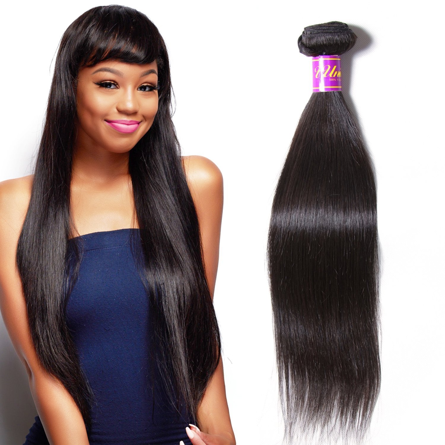UNice Hair Icenu Series 8A Brazilian Straight Virgin Hair 1 Bundle Unprocessed Human Hair Extensions Weave Natural Color (24, #1B color)