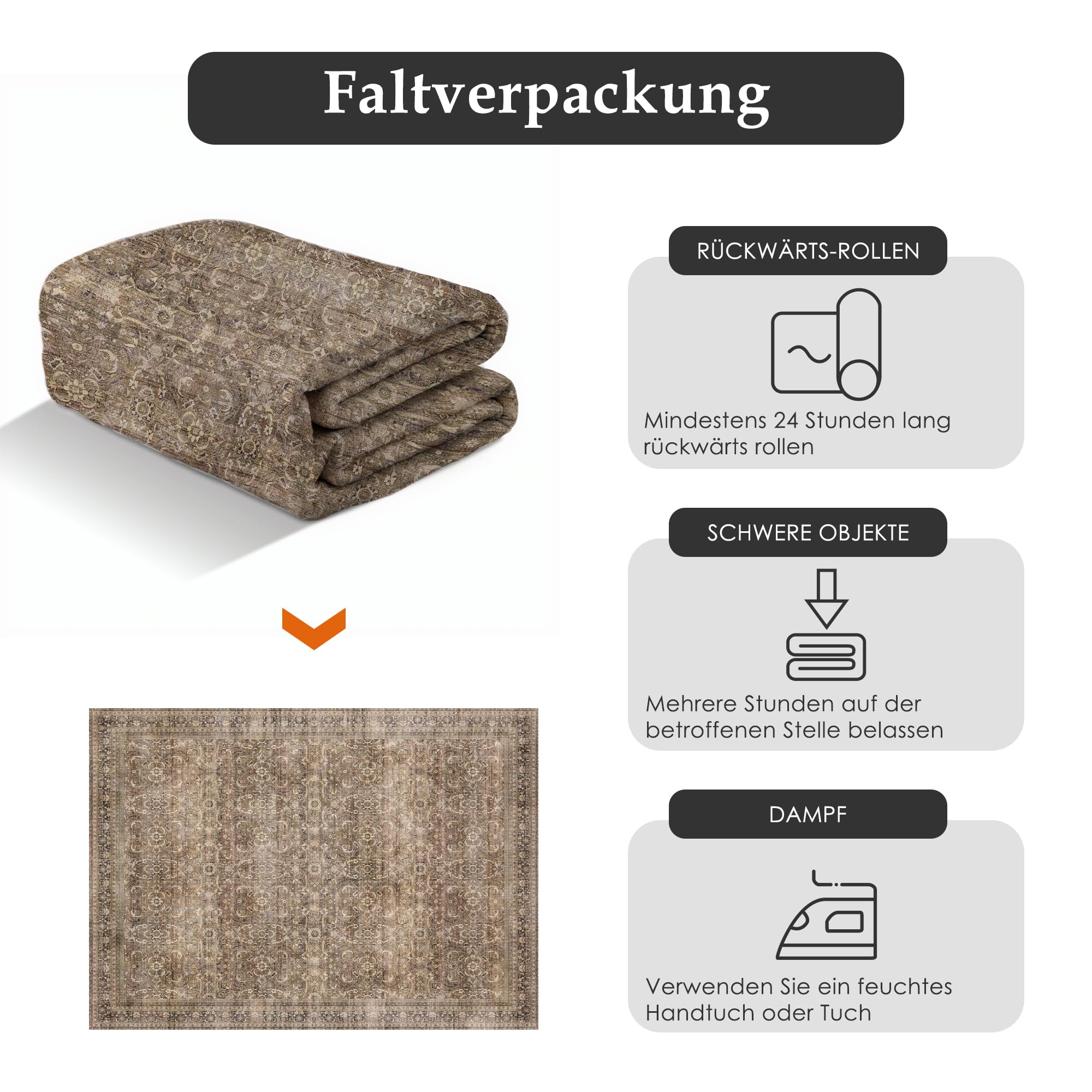PureCozy Teppich Wohnzimmer 200x300cm Waschbarer Vintage Braun Tepich | Wohnzimmerteppich,Kurzflor Rutschfest,Weich Groß XXL Carpet,Leicht,Schlafzimmer, Esszimmer,Büro