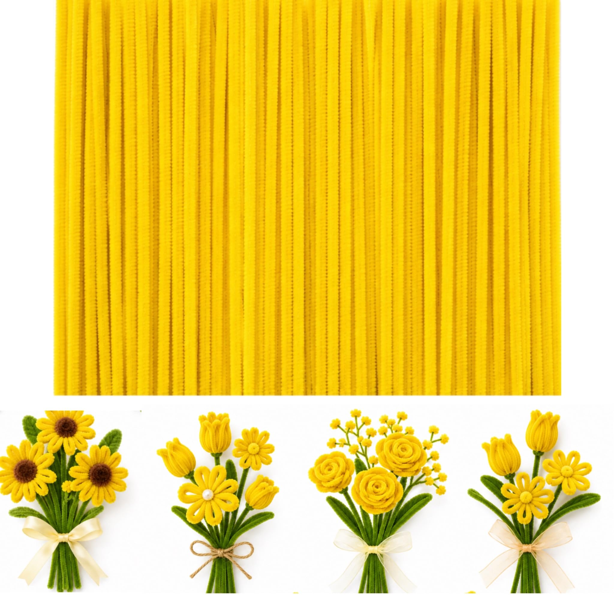 Premium 100 Pcs Pipe Cleaners for DIY Craft Flowers Bouquet Fuzzy Chenille Stems & Fluffy Sticks for Arts & Crafts, Creative School Projects, Kids Craft Supplies, Home & Party Decor (Yellow Colours) | Arts & Crafts, School Projects, Kids Craft Supplies, Home & Party Decor, Fluffy Sticks-picture-41