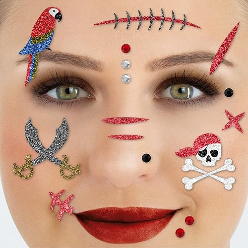 Party Factory Face Tattoo Pirates, temporary glitter face tattoo for