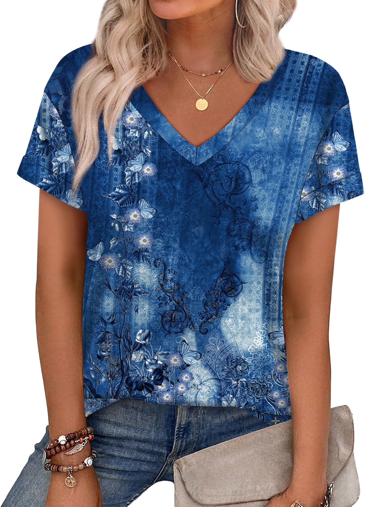 WEESO Womens T Shirts Short Sleeve Summer Tops Cute V Neck Casual Blouses