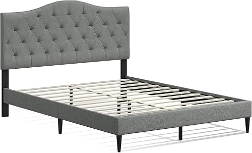 Miniatura 33 de Glenwillow Home OROS - Marco de cama tapizado con plataforma copetuda, respaldo copetudo, base de colchón, soporte de listones de madera, no