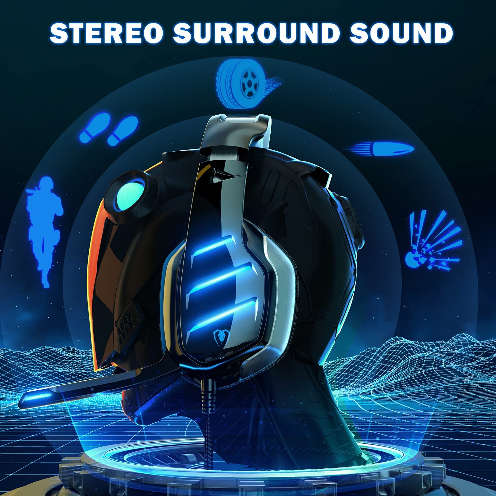 Cuffie Gaming PS4 PS5, Bass Profondo Stereo per Xbox One PC Mac con Microfono e Cancellazione del Rumore