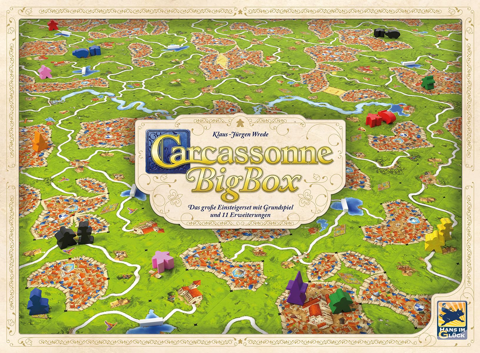 Hans im Glück, Carcassonne BigBox (Auflage 2025), Familienspiel, 2-6 Spieler, 7+ Jahre, 35 Minuten, Deutsch