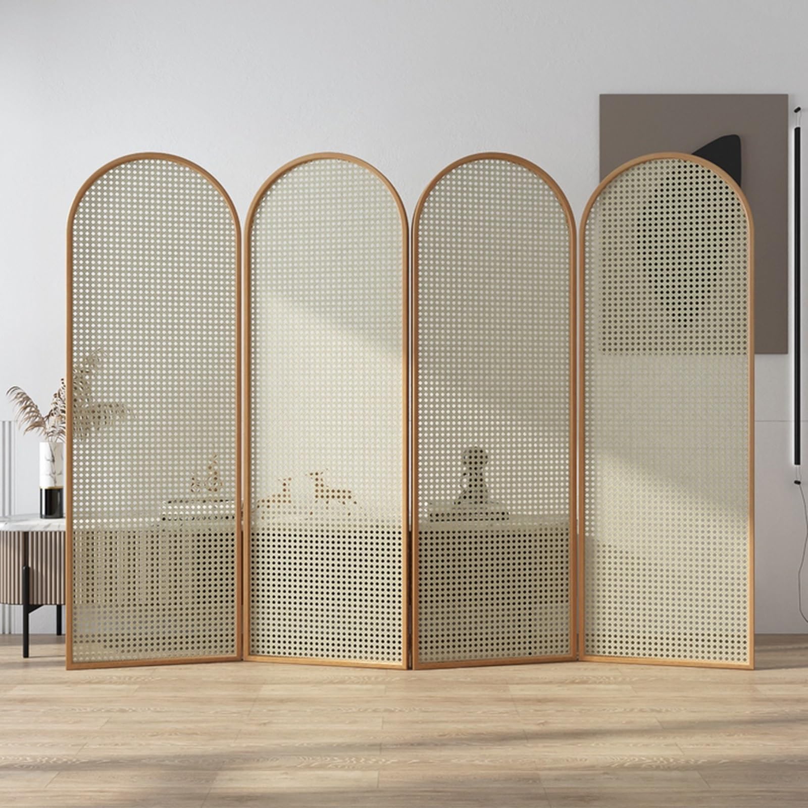 GLETSF Room Divider 6Ft Wall Dividers Wood Screen 4 Panels, Folding Partitions Walls Home For Study/Living Room/Teahouse Privacy, Vertical Separator With Bamboo Mesh Woven-Style 2