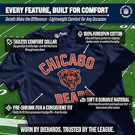 Team Fan Apparel NFL Adult Gameday T-Shirt - Cotton Blend - Tagless - Semi-Fitted - Unleash Your Team Spirit During Game Day (Chicago Bears - Navy, Large)