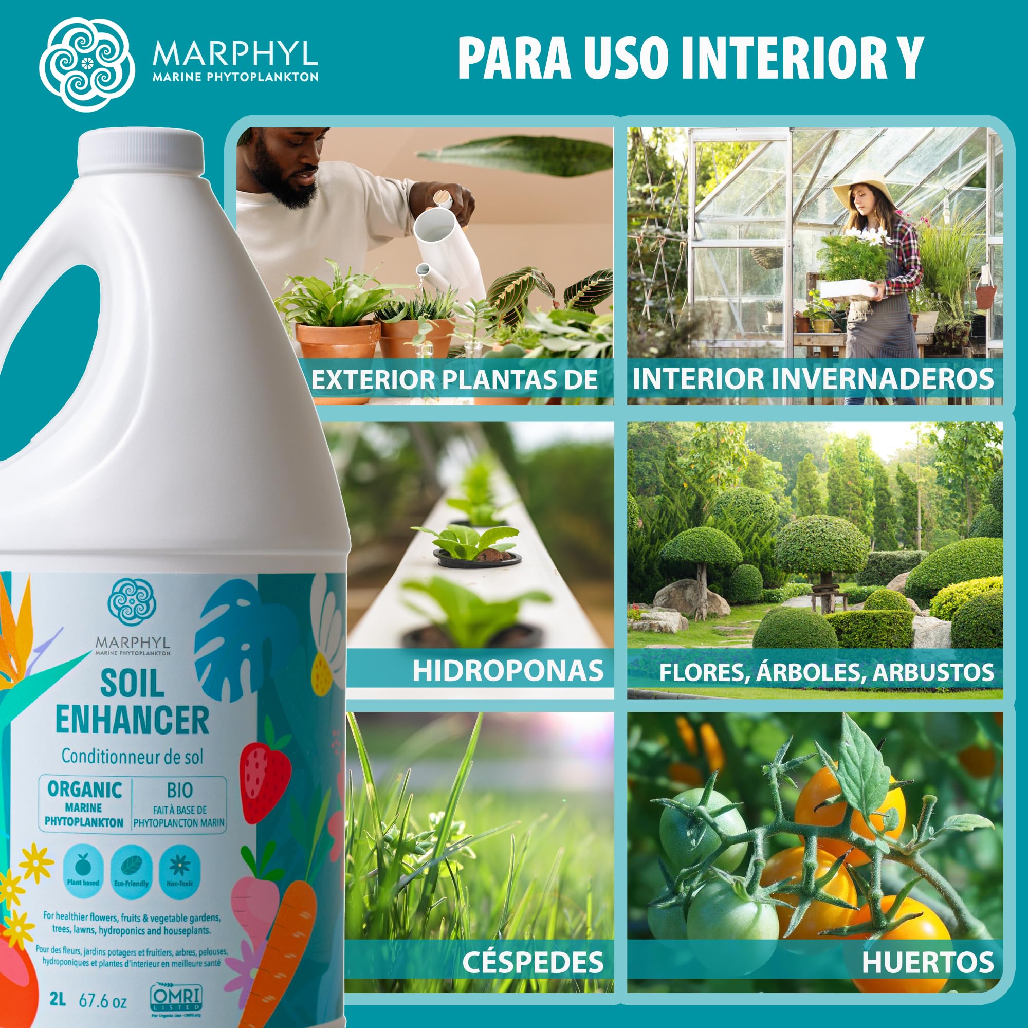 MARPHYL Fertilizante Líquido Orgánico - Fertilizante Plantas Interior y Exterior - Alimento Nutritivo para Plantas - Potenciador del Suelo para Jardín, Flores, Verduras, Suculentas, Bambú, Hidroponía
