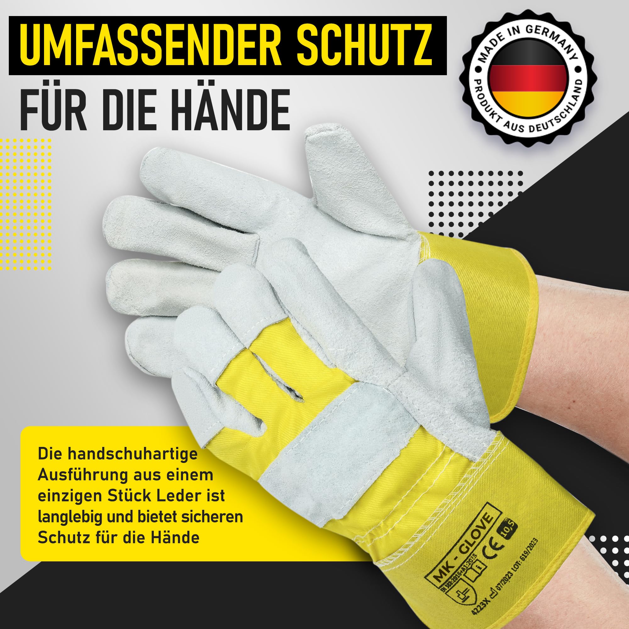 Robuste Arbeitshandschuhe Leder Herren - Größe 10,5-XXL, 12 Paar | Gartenhandschuhe mit Doppel Weiche Nähte, Handschuhe mit Handschuhanzieher für Baustelle Logistik