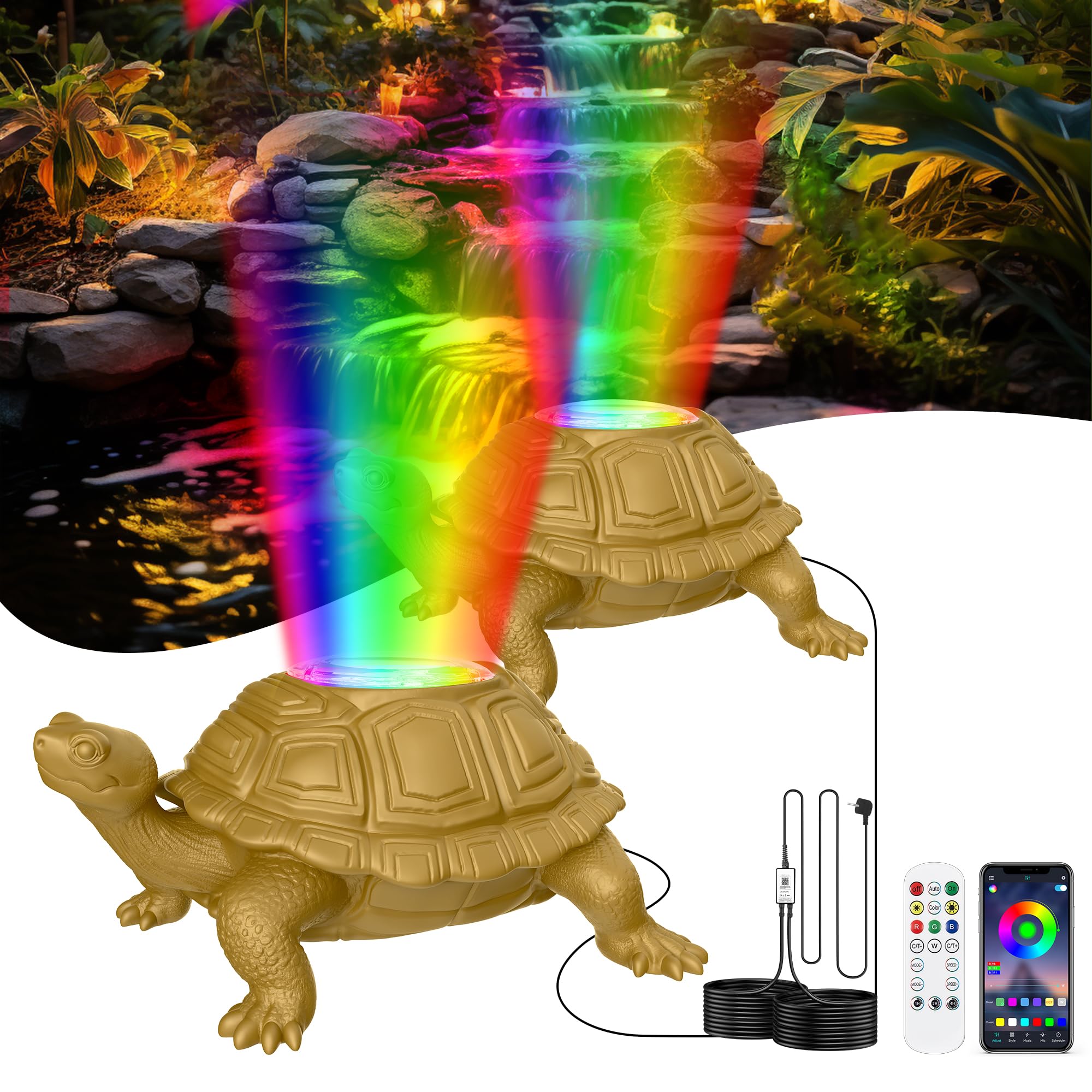 Luci per Laghetto Subacquea con 12V Trasformatore e Timer, 6W Faretti LED Laghetto con Controllo APP, Luci per Laghetto Sommerse IP68 Impermeabile per Fontana Cascata Giardino Acquario Set 2
