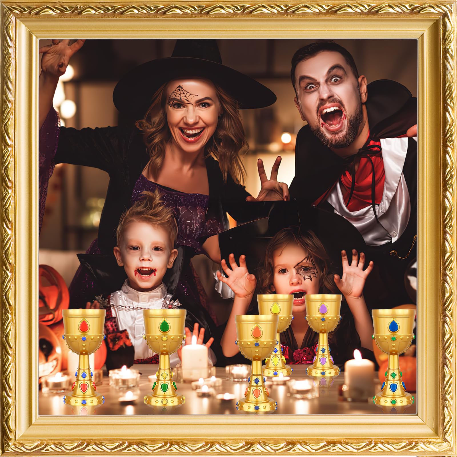12er Set Mittelalter-Kelche, 240 ml, goldfarben mit Schmucksteinen | Dekorative Trinkbecher für Wein, Whisky und Likör – passend für Hochzeiten, Mottopartys, Bankette, Bar und Tischdeko