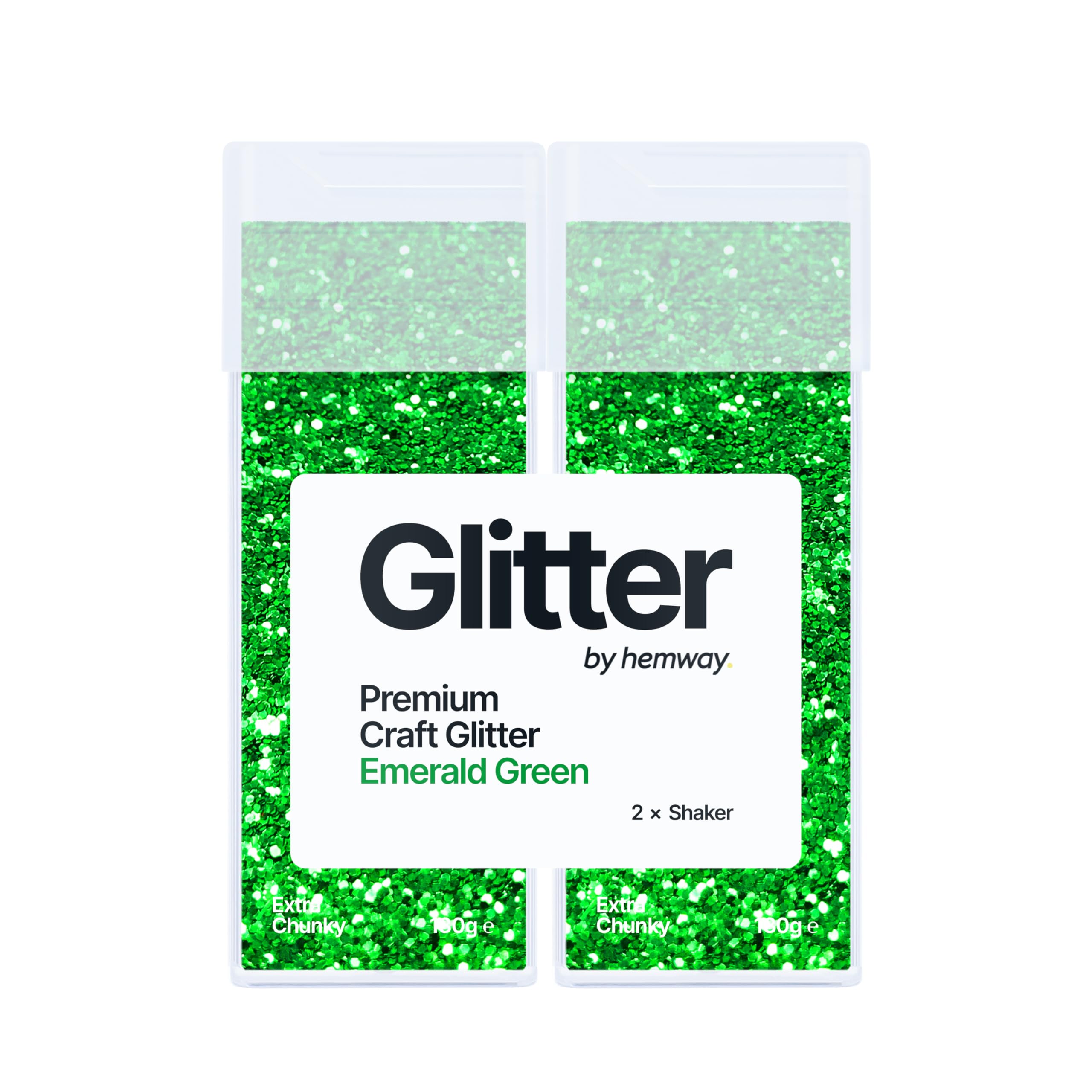 Hemway Glitter Shaker Emerald Green 130g x2 Pack Extra Chunky, Craft Glitter Shakers for Resin & Epoxy Crafts