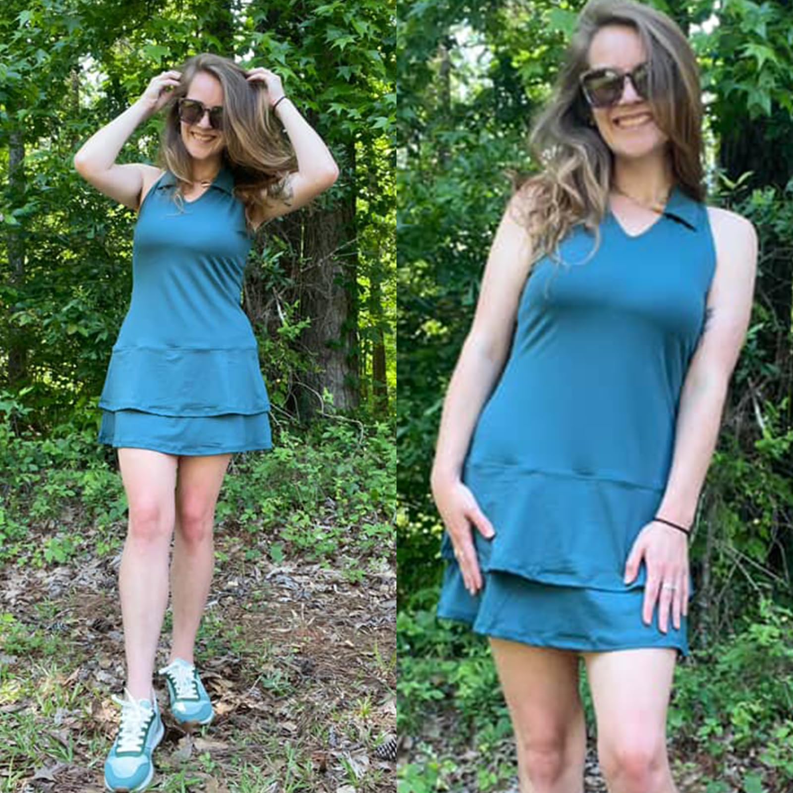 Soneven Vestido de tenis para mujer sin mangas con pantalones y cremallera 1/4