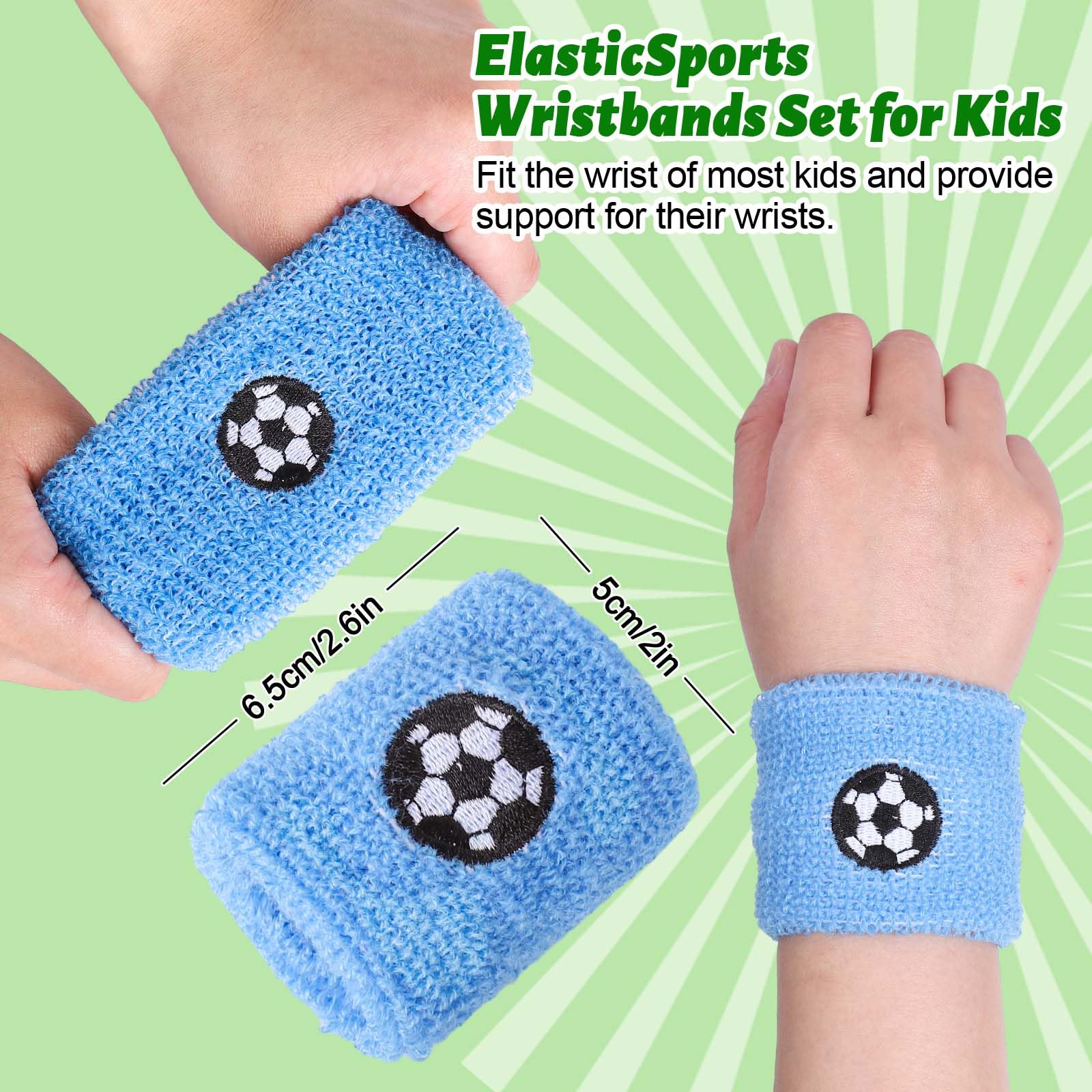 JarThenaAMCS 24Pcs Sports Wristbands for Kids Soccer Pattern Wrist Sweatbands 6 Colors Terry Cloth Athletic Wristbands for School Students Teachers Sports Birthday Party Favor Gifts