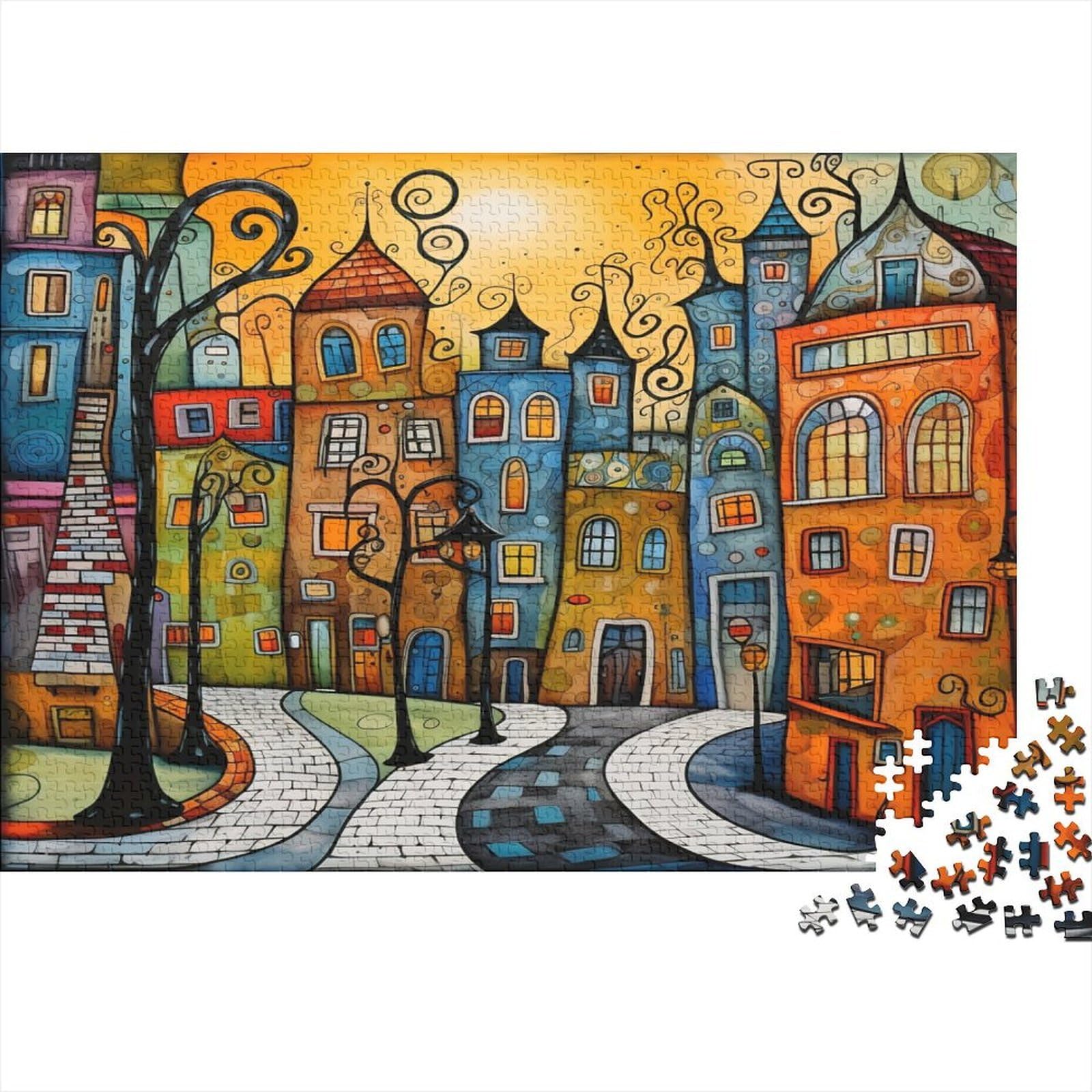 1000 Pieces Vibrant Urban Cityscape Jigsaw for Adults Paper Material Educational Colorful Town Puzzle Home Decor Gift 70x50cm/1000pcs