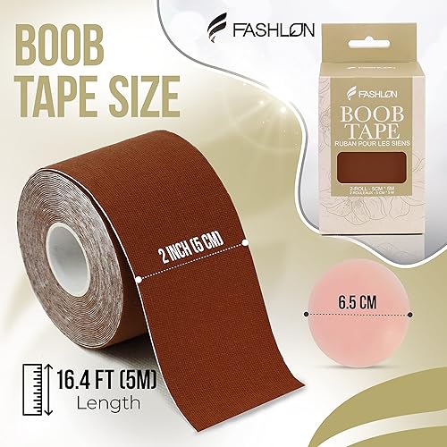 Miniatura 6 de FASHLON Cinta adhesiva (2 rollos, segura para pieles sensibles, se adapta a copas A-DD), cinta de pecho para senos grandes, cinta corporal para senos