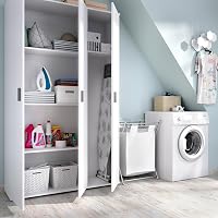 Dmora Armadio Multiuso Grande Sillano 35x190h cm Bianco 4 Ripiani Portascope