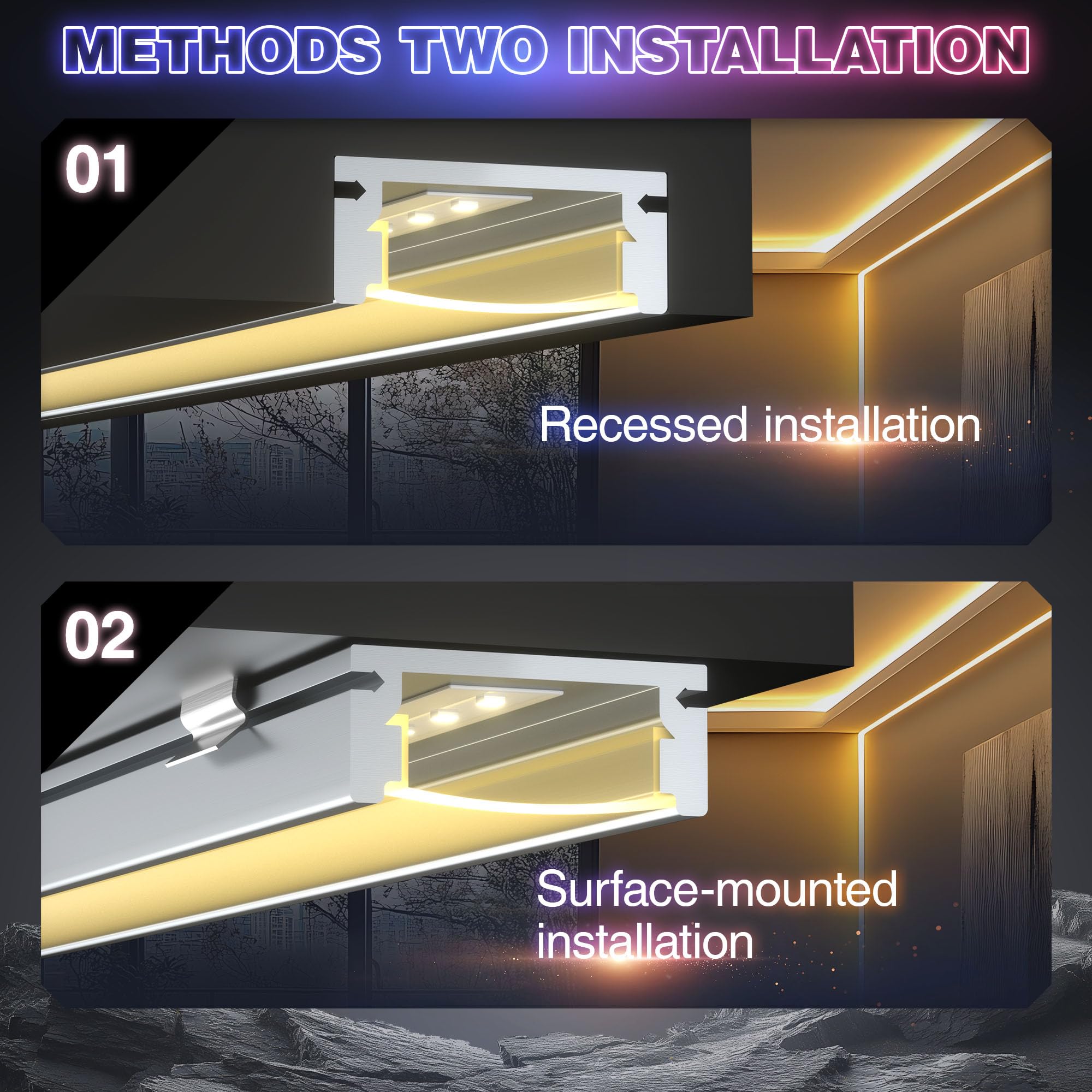 Profil aluminiowy LED, 2 m x 15 szt. (30 m), profil aluminiowy LED do LED, aluminium z mleczną pokrywą, zaślepkami i uchwytem montażowym, metalowe klipsy mocujące