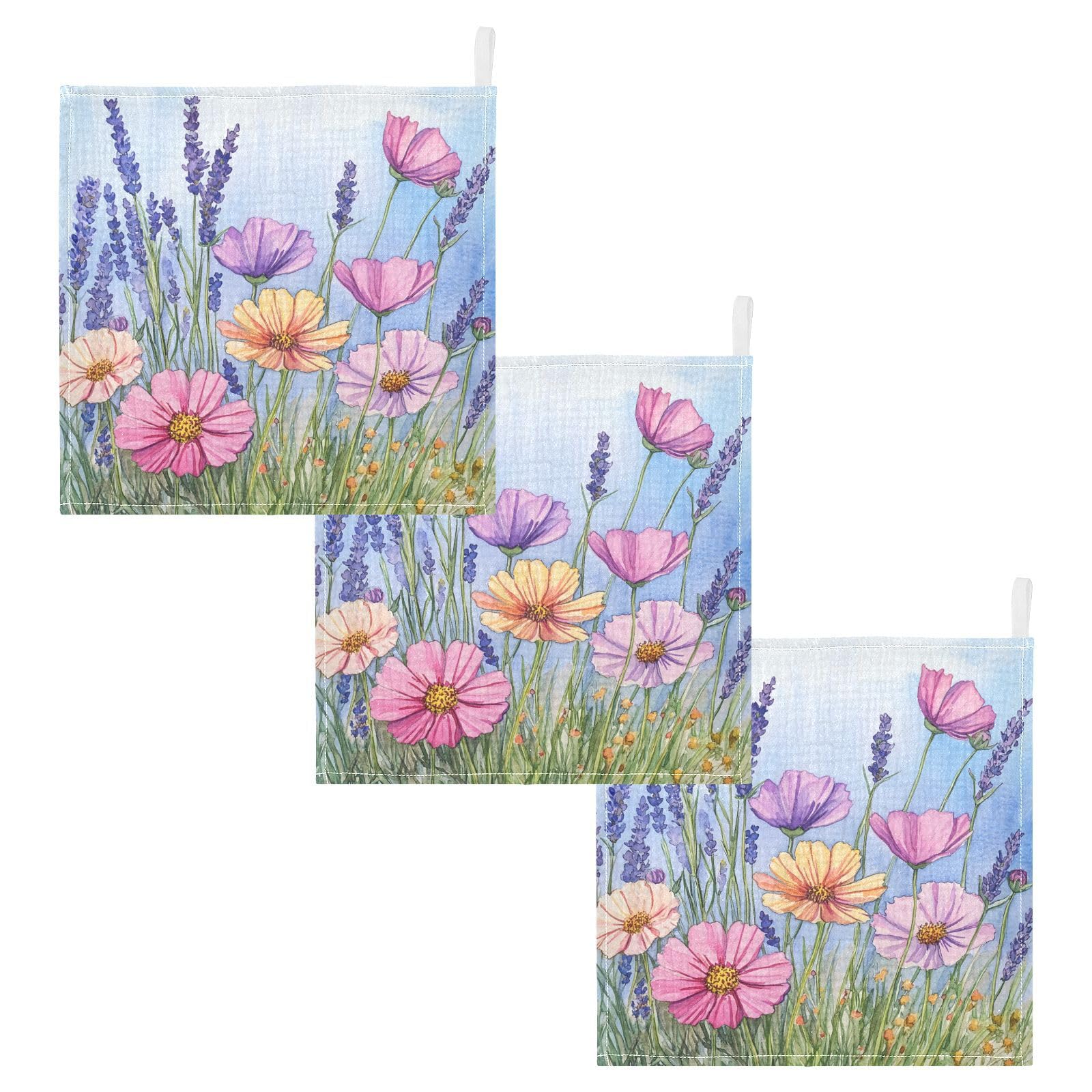 Nander Beautiful Watercolor Wildflowers Baby Muslin Washcloths 3PCS- Soft Face Cloths for Newborn Absorbent Bath Wash Cloths Wipes