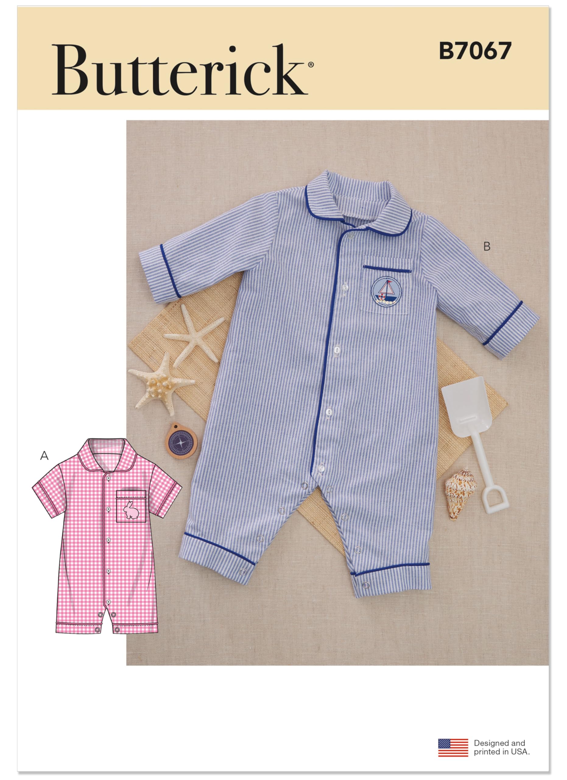 Butterick Sewing Pattern B7067A Babies Jumpsuit in Two Lengths A (XS-S-M-L)
